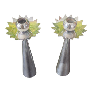 1970s Mesa Italy Candlesticks "Starburst" Giuliano Malimpensa - 2pcs