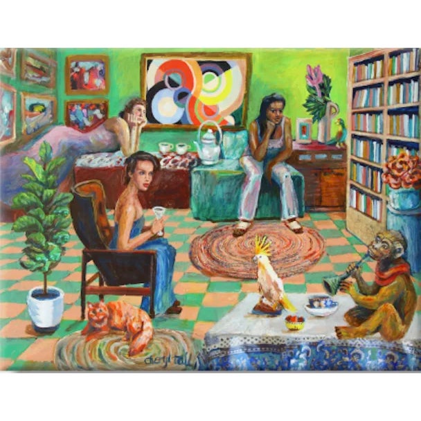 Original Modern Singerie Figurative Interior Scene Painting, "Calme and Luxe" For Sale