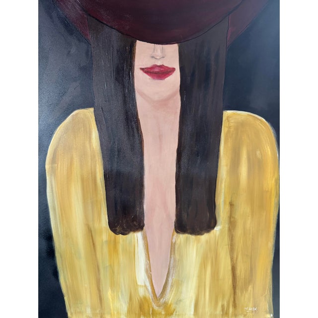 Ebony “Burgundy Brim” Original Oil on Canvas Western Female Portrait by Artist Marek For Sale - Image 8 of 8