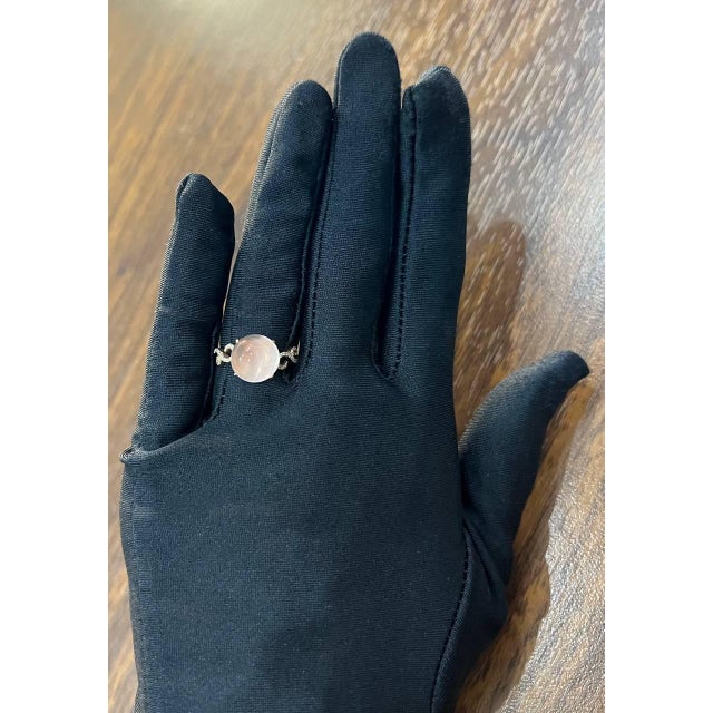 Metal Round Circle Cabochon Pink Rose Quartz 14k Diamond Statement Unique Ring, Size 6.75 For Sale - Image 7 of 14