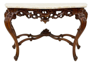 Rococo Style Marble Top Carved Walnut Console Table