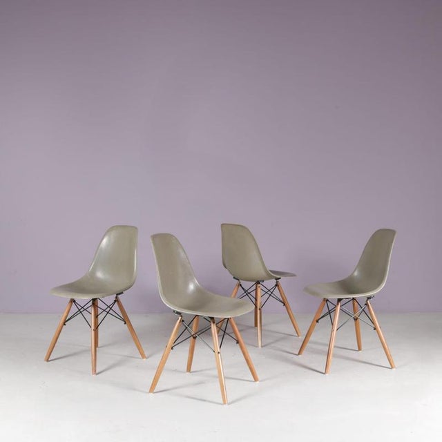 Dining Chairs in Sea Foam Green Fiberglass by Charles & Ray Eames for Herman Miller, USA, 1960s, Set of 4 For Sale - Image 3 of 14