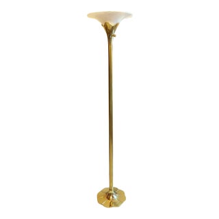 20th Century Hollywood Regency Stiffel Brass Lily Lotus Torchiere Floor Lamp For Sale