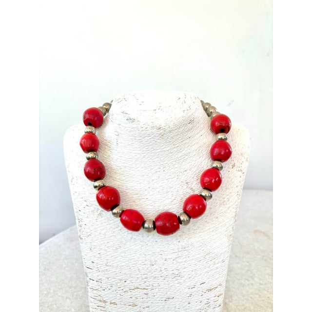 Sherpa Coral and Silver Beaded Necklace. Sherpa coral beads from Nepal. Designed by Matthew Izzo