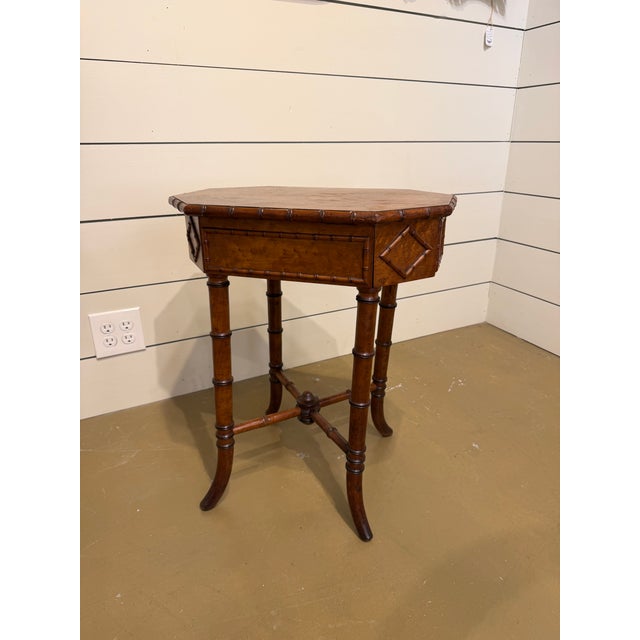 Brown 19th Century Faux Bamboo Sewing Table For Sale - Image 8 of 11