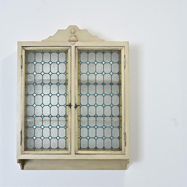 French French Wall Cabinet Made With 19th Century Stained Glass Doors For Sale - Image 3 of 12