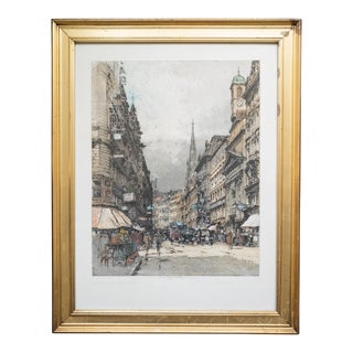 Early 20th Century Cityscape Aquatint Etching of Vienna by Luigi Kasimir For Sale