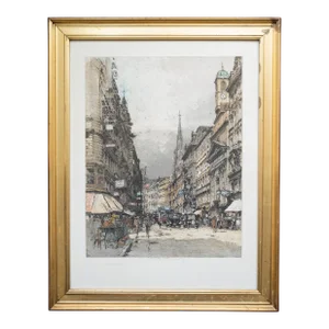 Early 20th Century Cityscape Aquatint Etching of Vienna by Luigi Kasimir