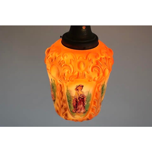 Antique French Renaissance Hand Painted Opaline Victorian Pendant Light, 1910 For Sale - Image 4 of 15