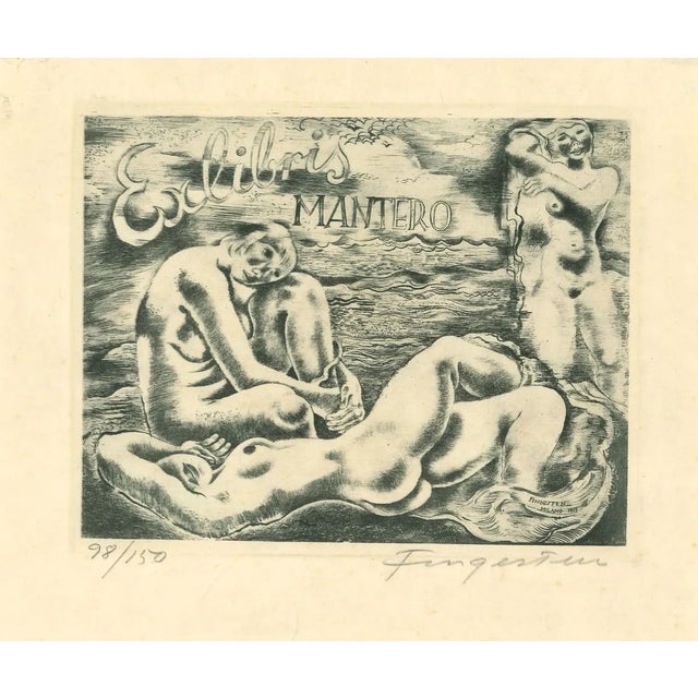 Ex Libris Mantero - Original Etching by M. Fingesten - 1930s 1930s For Sale