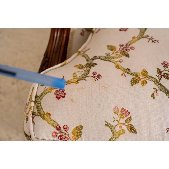 Pair Vintage French Louis XV Style Carved & Upholstered Bergere Chairs For Sale - Image 17 of 18