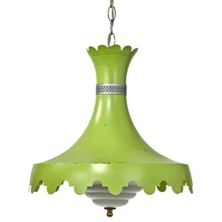 Mid-Century Green Milk Glass Shade Pendant Light For Sale
