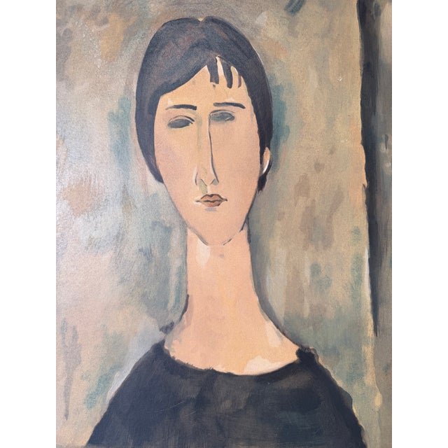 1970s Amadeo Modigliani Style Portrait Reproduction – Casein on Masonite Painting, Framed For Sale In Miami - Image 6 of 12