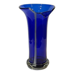 Cobalt Cylindrical Asymmetric Lipped Art Glass Vase