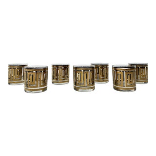 Vintage Culver LTD 22k Greek Key Old Fashioned Glasses, Set of 7 For Sale
