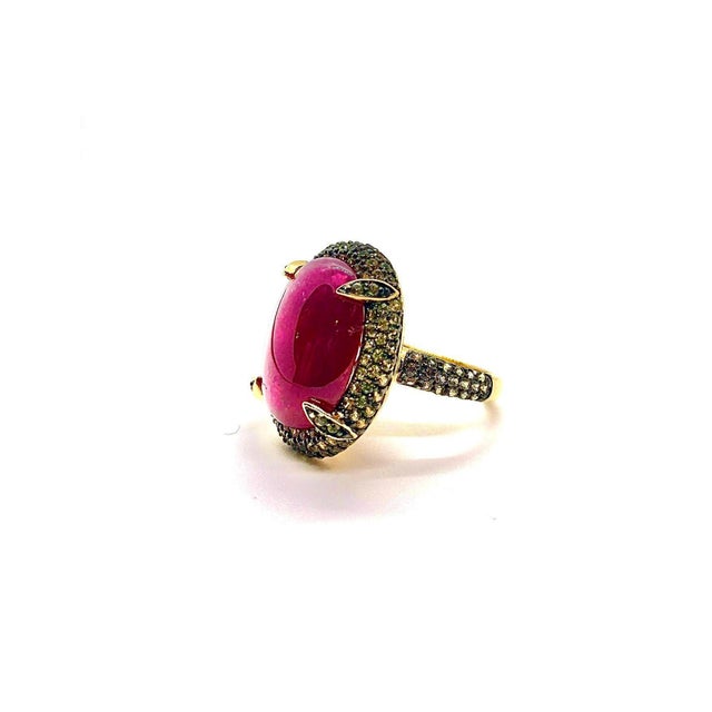 Bochic “Orient” Vintage Ruby & Yellow Sapphire Ring Set In 18 K Gold & Silver For Sale In New York - Image 6 of 12