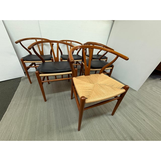 Hans Wegner for Carl Hansen & Sons Wishbone Chairs With Covers, Set of Six For Sale - Image 10 of 12
