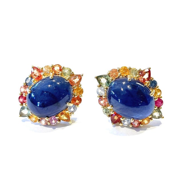 Baroque Bochic “Capri” Vintage Sapphire & Multi Tourmaline Earrings Set In 18K Gold & Silver For Sale - Image 3 of 9