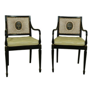 Adams Paint Decorated Cane Back Armchairs - a Pair For Sale