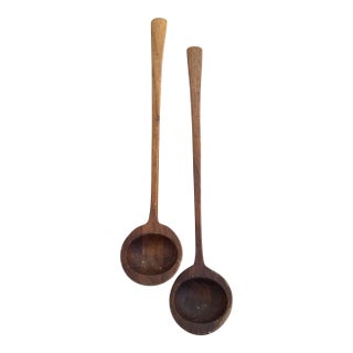Vintage Danish Wooden Salad Serving Spoons- Set of 2 For Sale