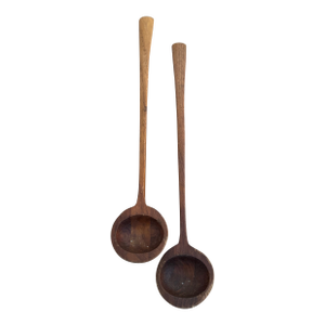 Vintage Danish Wooden Salad Serving Spoons- Set of 2