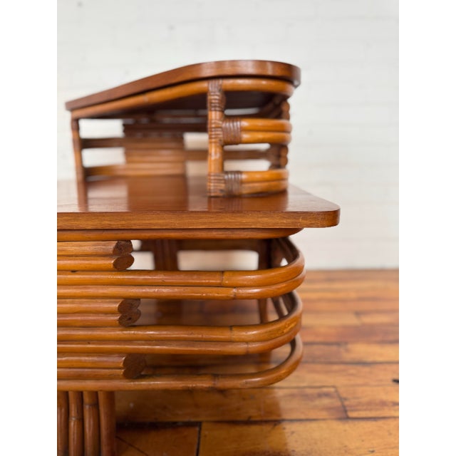 Sienna Vintage Paul Frankl-Style Two-Tiered Rattan Side Table For Sale - Image 8 of 9