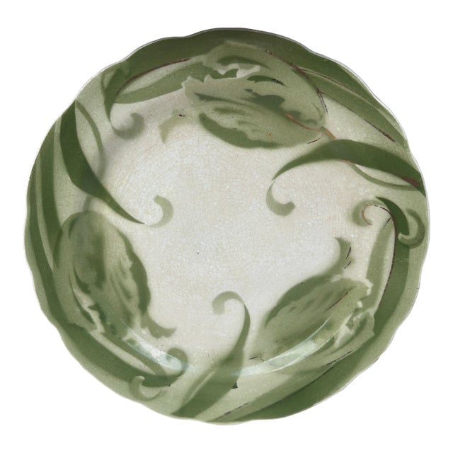 French Faience Green Tulip Plate Choisy Le Roi For Sale