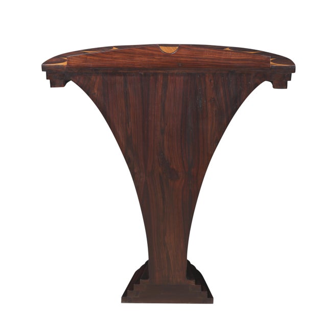 1930s Art Deco Petite Teak and Rosewood Demi-Lune Console Table For Sale - Image 5 of 5