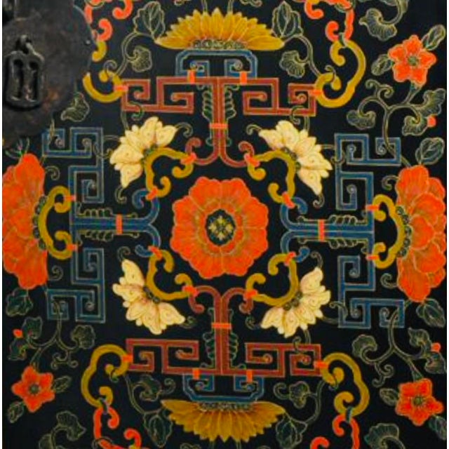 Antique Chinese Lacquered Cabinet. Featuring Lotus Motif For Sale - Image 4 of 4