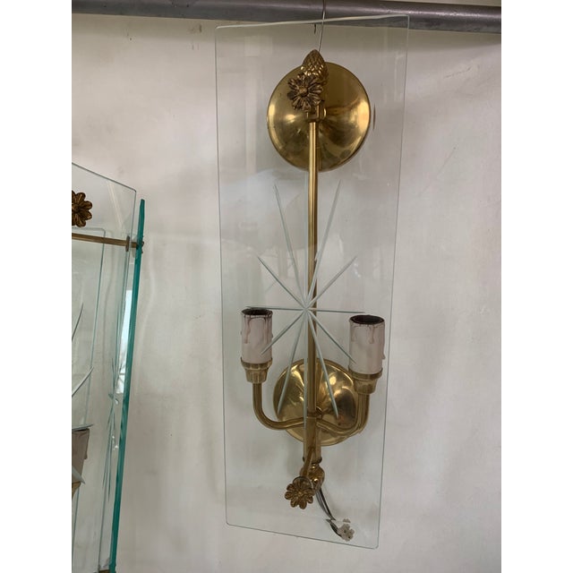 Gold Art Deco Large Wall Lamps and Chandelier with 12 Lamps, 1970s, Set of 3 For Sale - Image 8 of 18