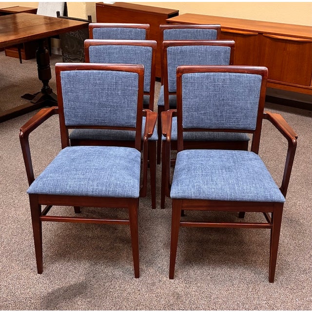 Set of Six European Mid Century Modern Mahogany Framed Dining Chairs c.1960 Scandinavian Design - UK Import - Newly...