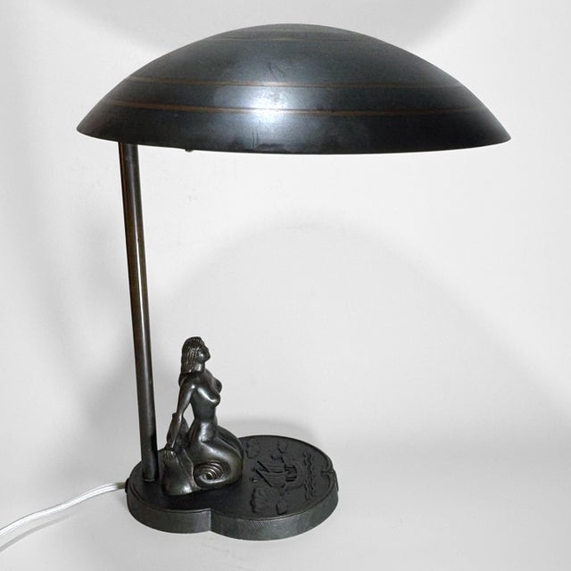 Metal Vintage Swedish Grace Mermaid Table Lamp in Bronze from Malmö Metallvarufabrik, 1930s For Sale - Image 7 of 15