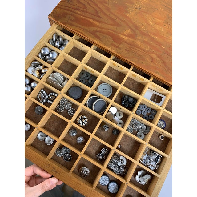 1980s Vintage Wooden Plywood Storage Button Box With 6 Divided Drawers For Sale - Image 4 of 9