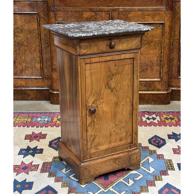 Bedside Table in Walnut, Oak and Marble Top, 19th Century, in Good conditions. Designed before 1890