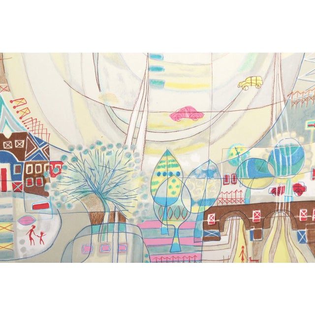 Folk Art Heshi Yu, "The Town", Folk Art Landscape Print For Sale - Image 3 of 4