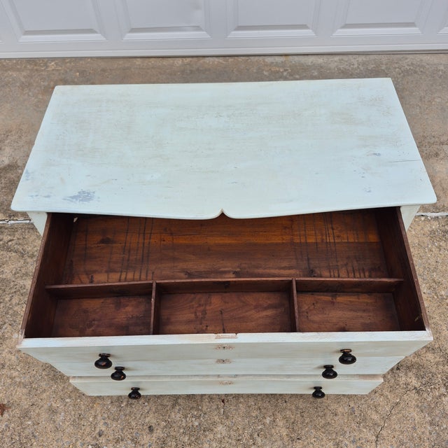 Wood Circa Late 19th Century Gustavian Style Pale Aqua Painted 3 Drawer Dresser Chest Commode For Sale - Image 7 of 14