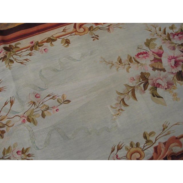 1880s Ivory Neoclassical Antique European Tapestry Runner 3'9" X 12'8" Flatweave Wool Carpet Rug For Sale - Image 9 of 10