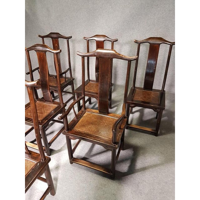 Brown Vintage Chinese Brown Tall Yokeback Chairs, Set of 6 For Sale - Image 8 of 16