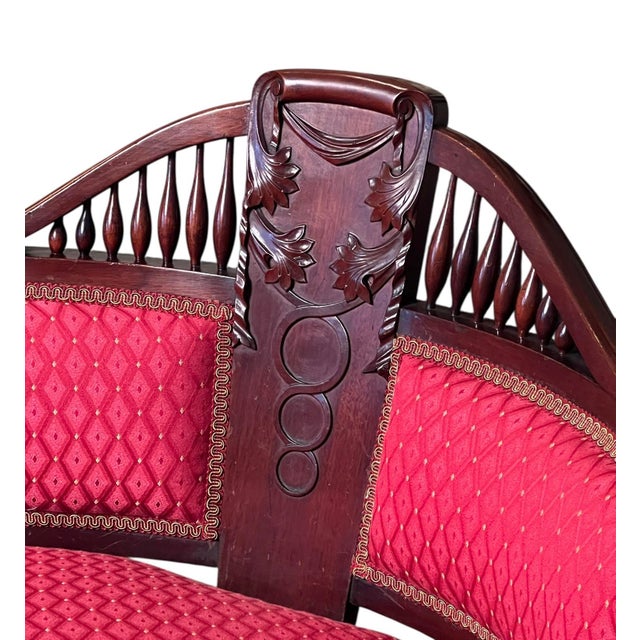 Edwardian Neoclassical Mahogany Parlor Settee, Circa 1900, Professionally Upholstered For Sale - Image 12 of 12