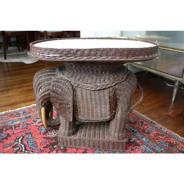 Vintage Wicker Elephant Tray Side Table With Marble Top Chairish