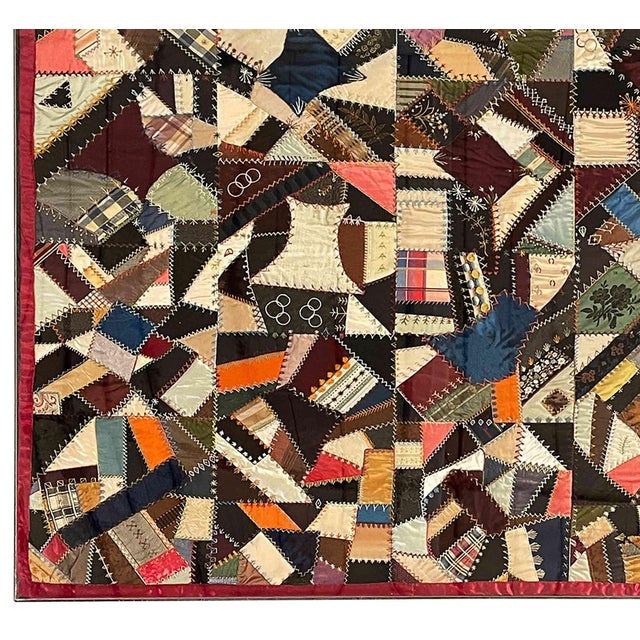 Antique Crazy Quilt - Professionally Framed For Sale - Image 4 of 12