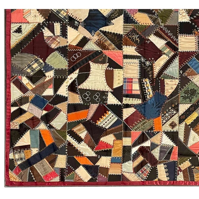 Crazy Quilt Antique Professionally Framed For Sale - Image 4 of 12