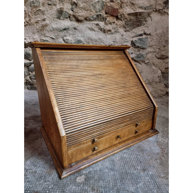 Antique Optician's Table Display Cabinet in Walnut with Roll Top, France, Early 1900s For Sale - Image 5 of 18