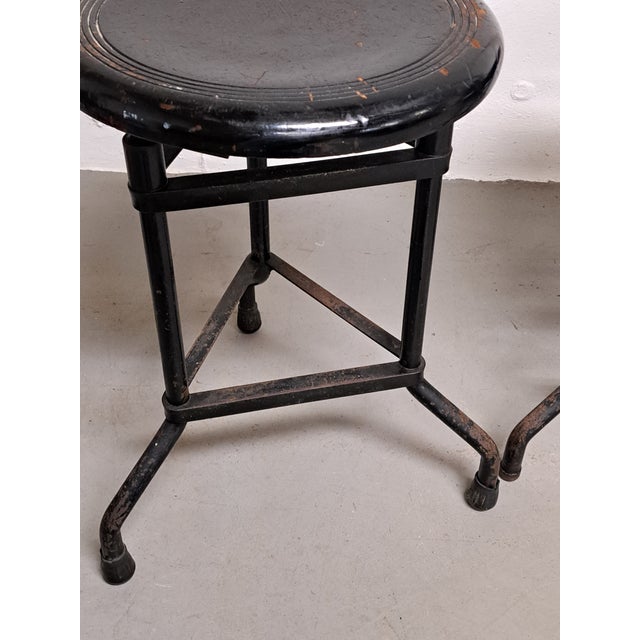 Antique Industrial Vitek Adjustable Height Stools Set of Three For Sale - Image 15 of 18