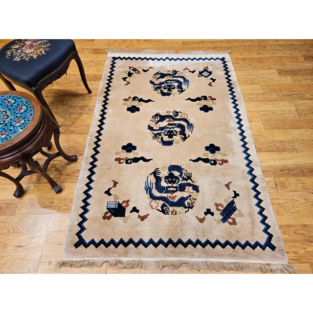 Vintage Chinese Art Deco Area Rug with Dragons, 1920s Allover Design, 4' x 6' For Sale - Image 4 of 13