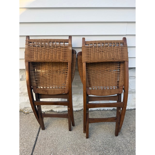 1960s Hans Wegner Style Weaved Rope Folding Chairs For Sale - Image 11 of 12