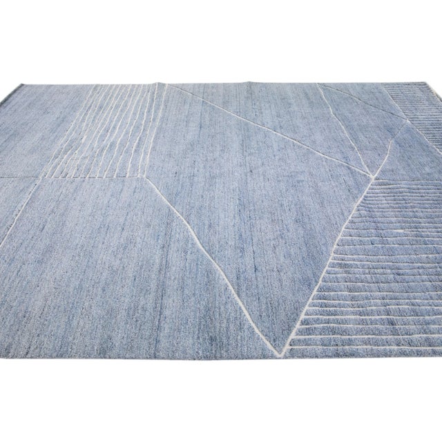 2020s 2020s Abstract Modern Moroccan Style Handmade Wool Rug in Light Blue by Apadana For Sale - Image 5 of 7