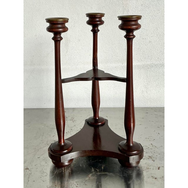 Vintage Boho Tripod Polished Mahogany Candlestick For Sale In West Palm - Image 6 of 6