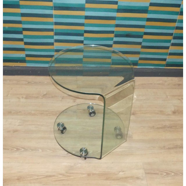 Vintage Round Side Table on Wheels, 1980s For Sale - Image 6 of 8
