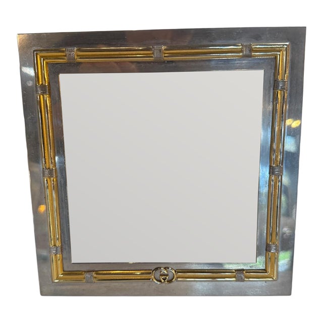 Vintage Gucci Silver and Gilt Metal Picture Frame With Interlocking Gg For Sale